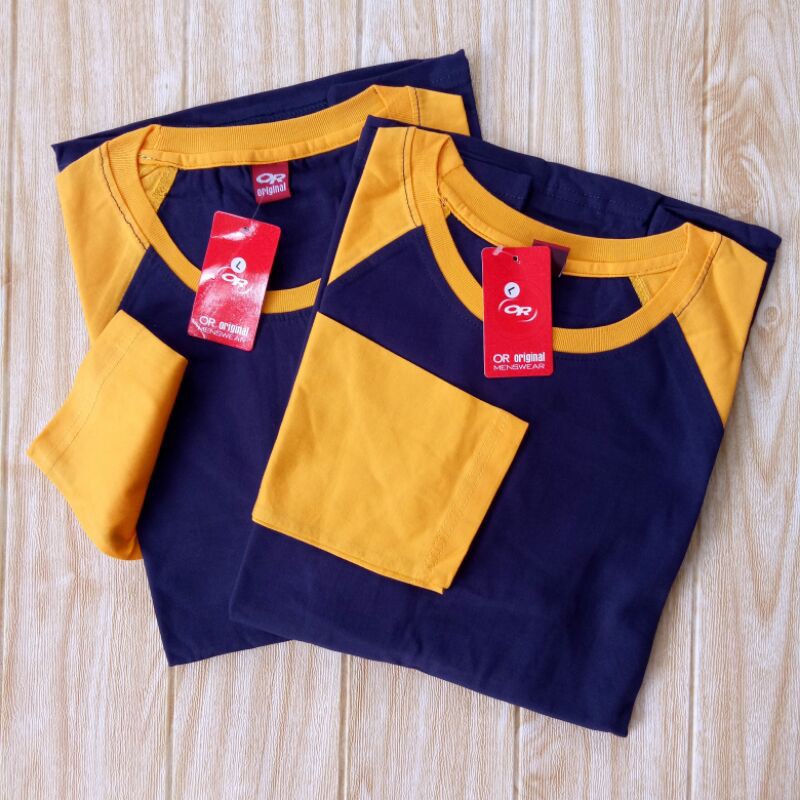 kaos polos raglan panjang DONGKER/NAVY-KUNING uk M L XL XXL dewasa