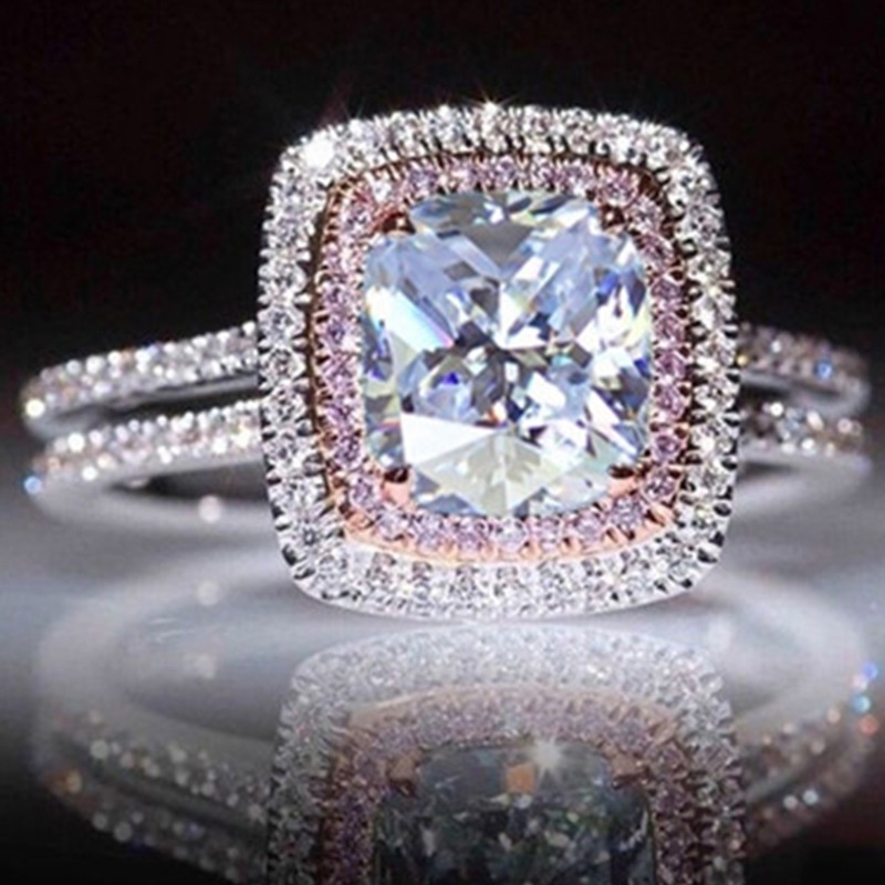 Set Cincin Kristal Zirkon Topaz Biru Warna Pink Bahan Stainless Untuk Aksesoris