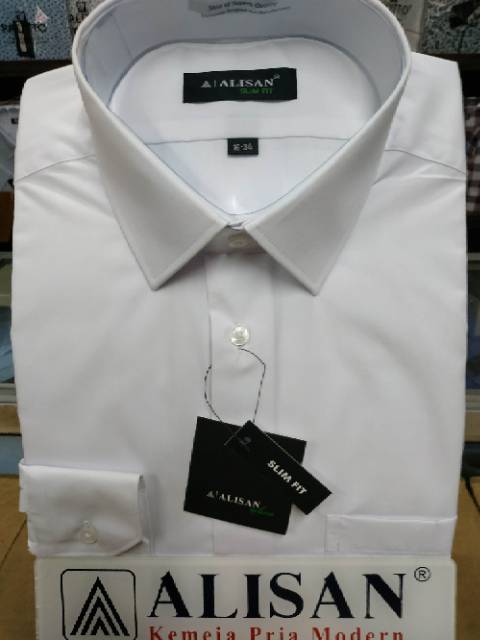 Kemeja alisan putih SLIMFIT lengan panjang size 14.5 - 16