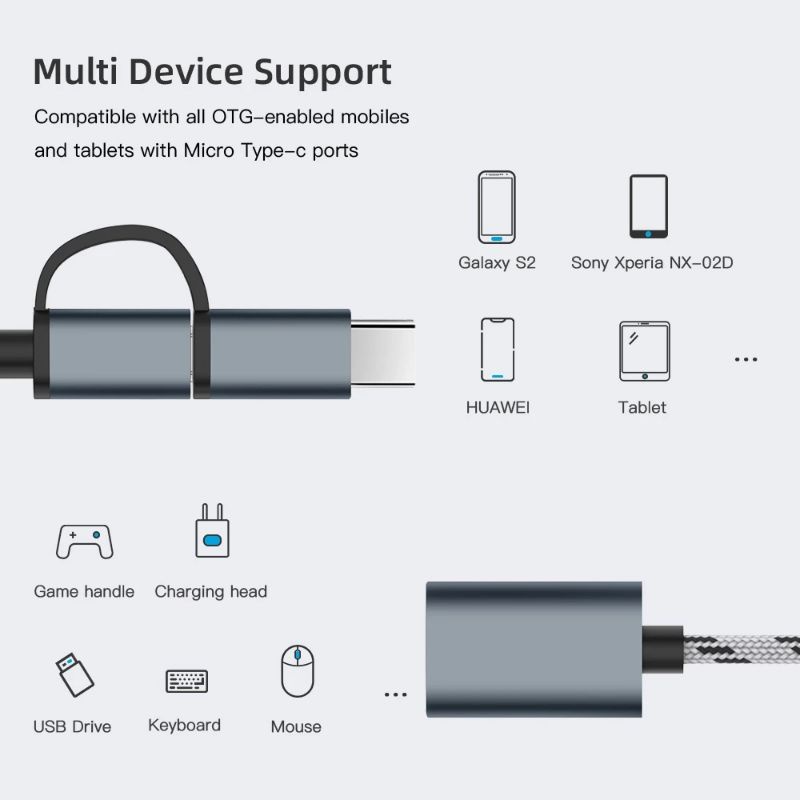 Kabel OTG 2 In 1 Type C / Micro Usb Adaptor OTG Data Cable 2in1 Fast Transfer