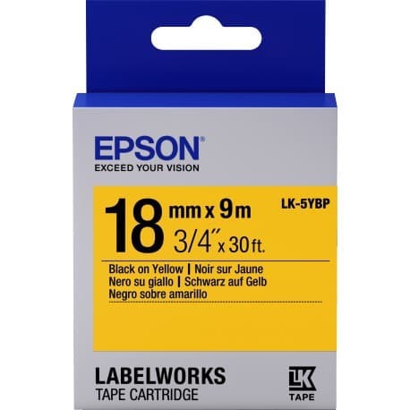 

Epson Label 18MM Black On Yellow 9M Labelworks Tape Cartridge LK-5YBP