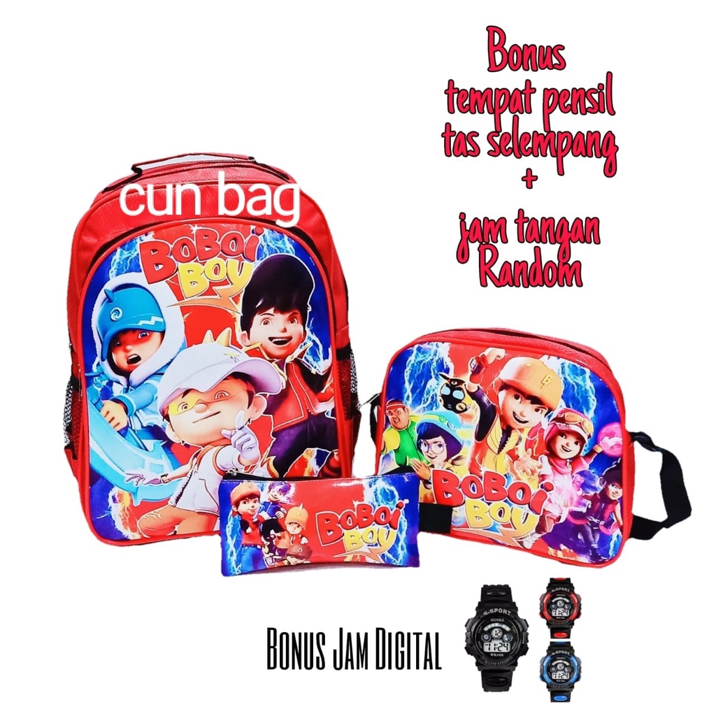 Tas Ransel 3set Karakter boboboy Baru Free Jam Tangan