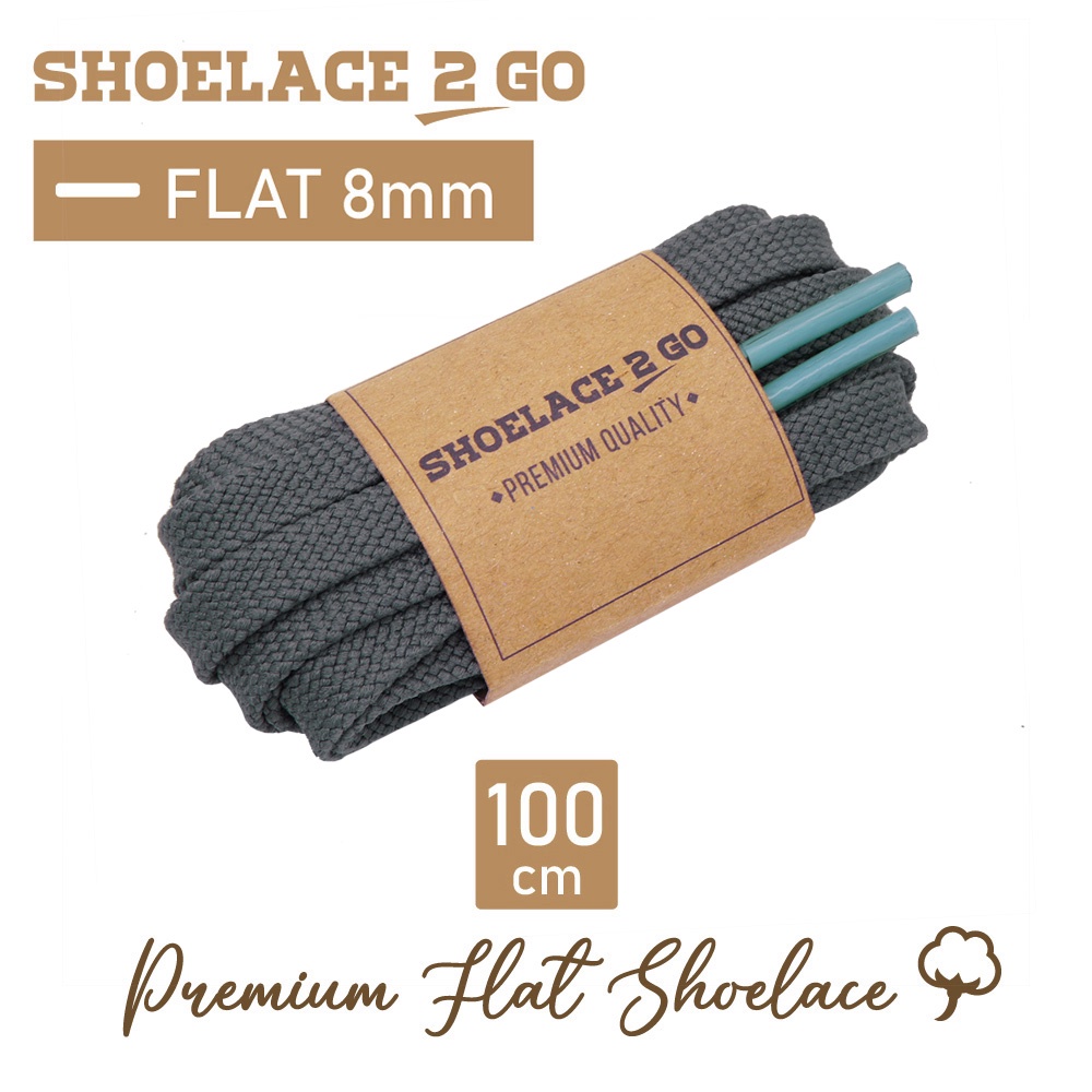 SHOELACE 2 GO PREMIUM TALI SEPATU GEPENG PIPIH FLAT E8 - GREY - 100CM