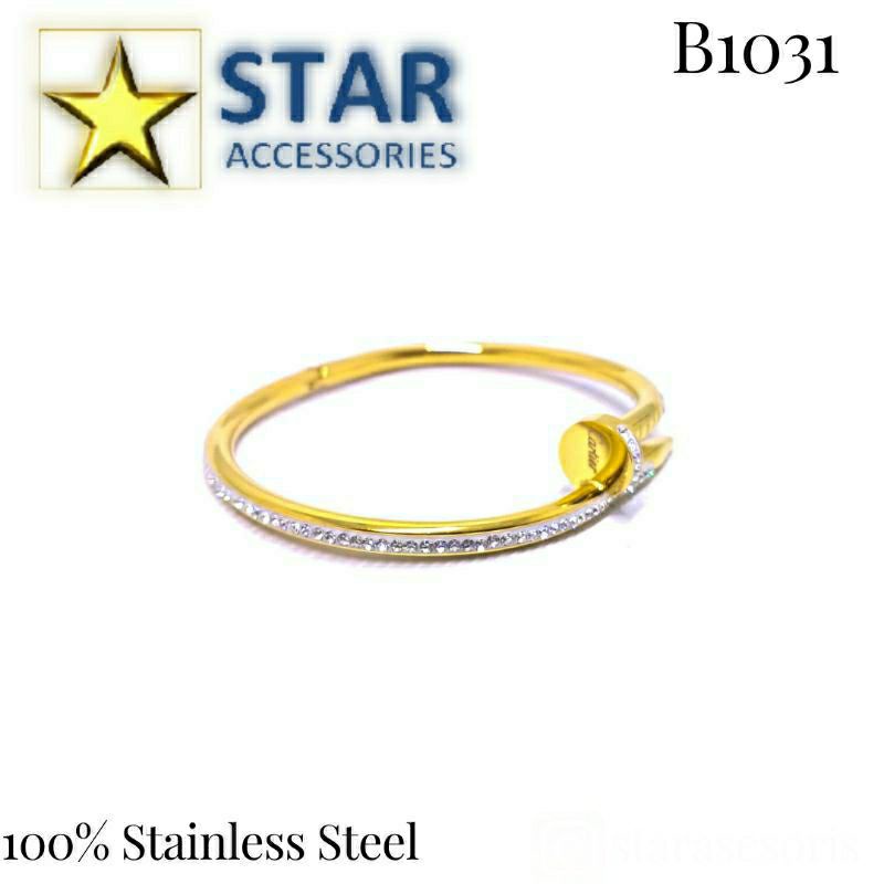 Gelang Titanium Cartier Gold | Gelang Titanium Paku Permata Gold Termurah