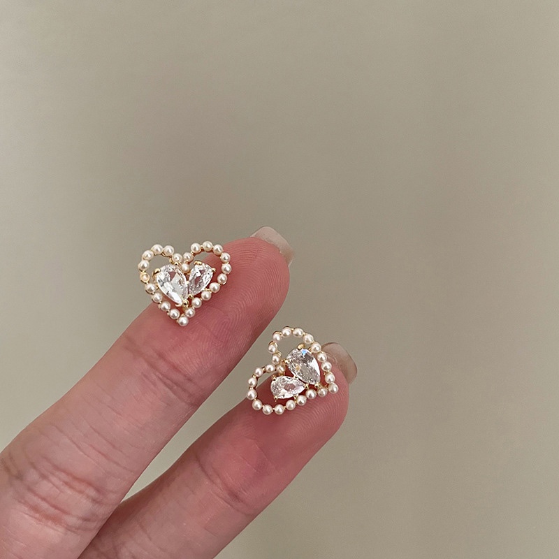 Coco Anting Tusuk Gantung Bahan Sterling Silver 925 Desain Hati Hias Mutiaraberlian Gaya Korea Untuk Wanita