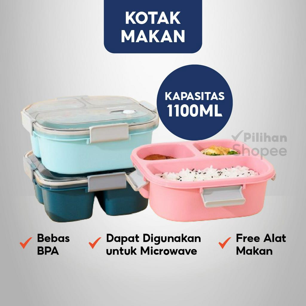 	 Ecentio Kotak Makan Bekal Lunch Box 1100ml Anti Tumpah Bebas BPA Microwaveable | Pilihan Shopee	