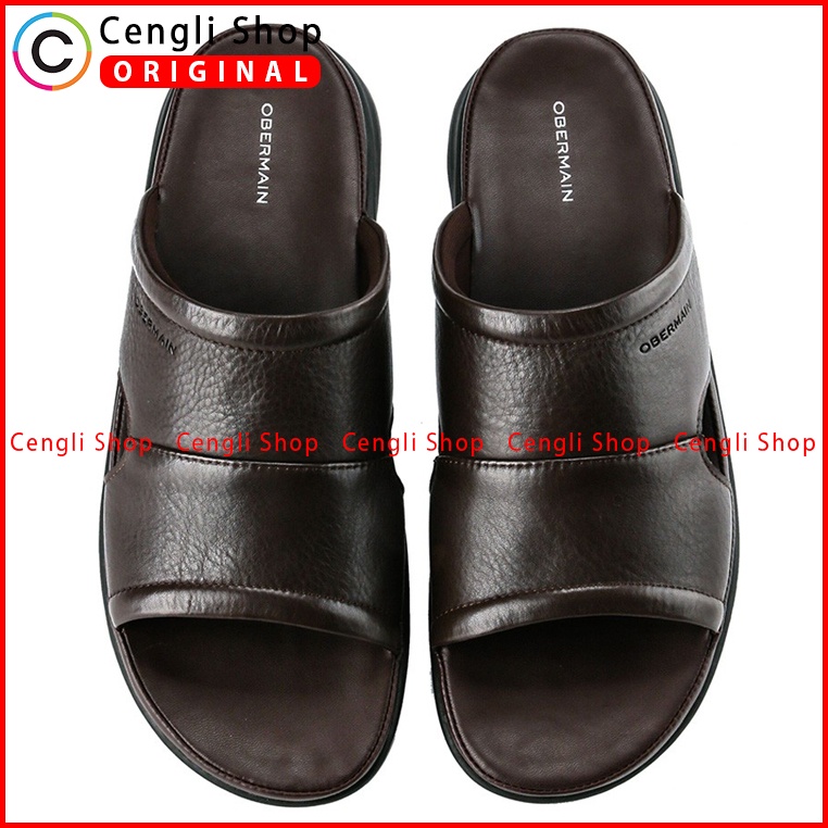 SANDAL OBERMAIN PRIA ORIGINAL CASUAL KULIT ASLI TERBARU COKLAT OM05