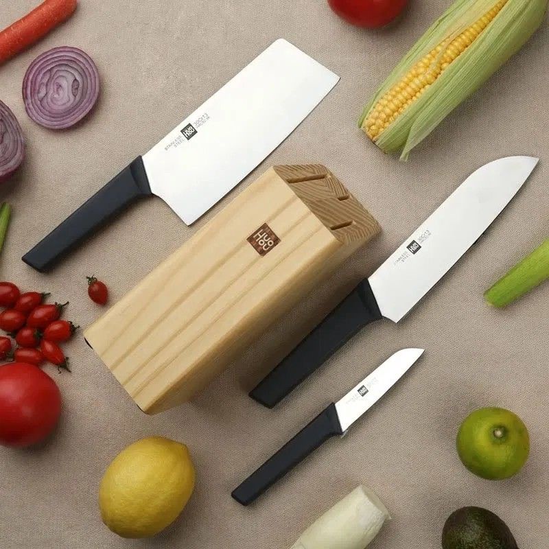 HuoHou Pisau Dapur Kitchen Knife Set 3 in 1 Golok Cincang Daging Sayur