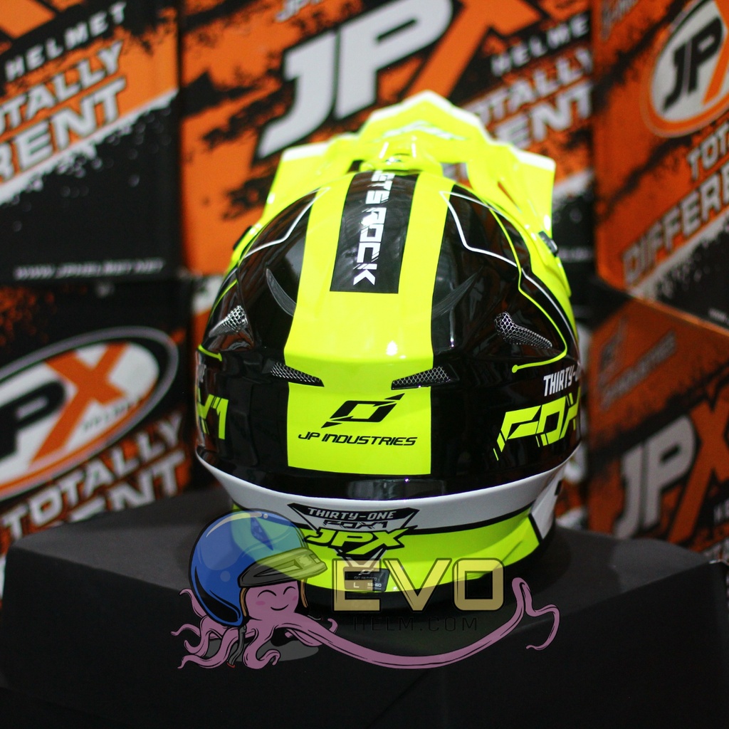 HELM JPX CROSS_FOX1 SERI X31 - SUPER BLACK YELLOW + GOOGLE SNAIL (ONGKIR 2 KG) HELM JPX TERBARU