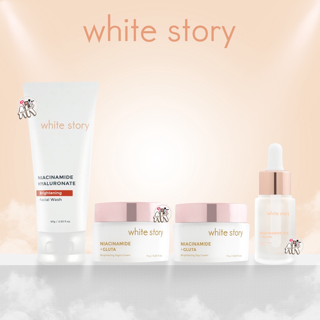 WHITE STORY BRIGHTENING SERIES ( CREAM DAY &amp; NIGHT / FACE SERUM NIACINAMDE LICORISE / FACIAL WASH HYALURONATE )