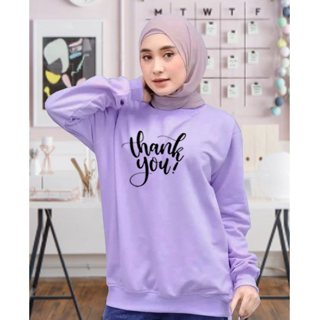 Kaos Lengan Panjang THANKS YOU/ Kaos Sweatshirt / Atasan Wanita / Atasan Wanita Lengan Panjang