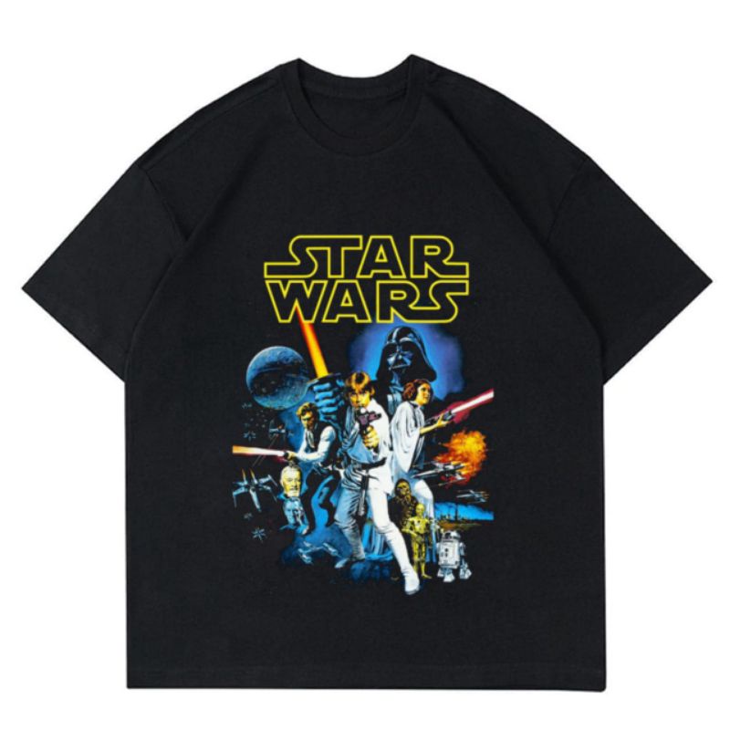 Kaos Star Wars Tee Merch Baju Seri Film Vintage Oversize Oversized T-Shirt Distro Pria Wanita Hitam 