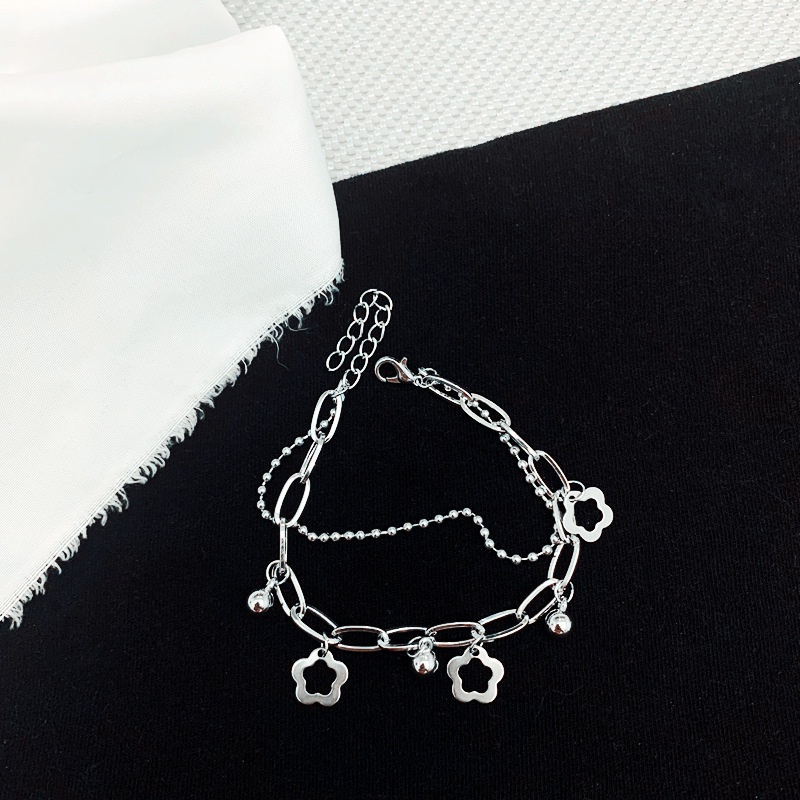 Gelang Bahan Stainless Steel Desain Bunga Kecil Double Layer Gaya Korea Untuk Wanita