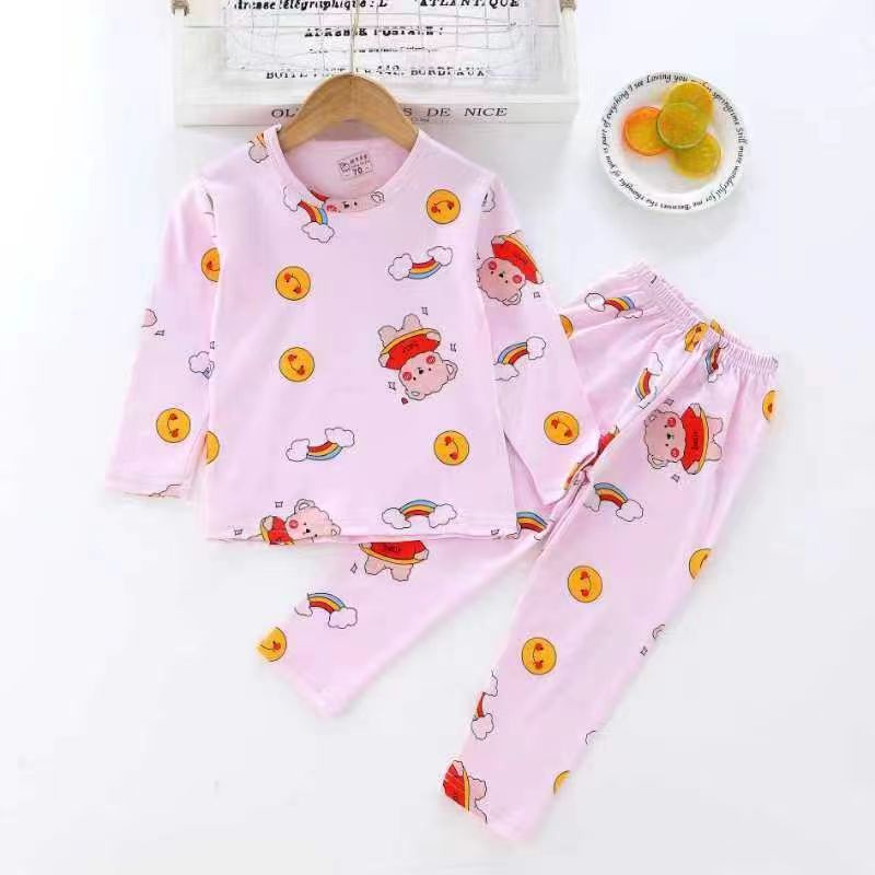 KF CATSetelan Baju Tidur Anak Perempuan Bahan Katun Lengan Panjang Motif Bear Piyama Import