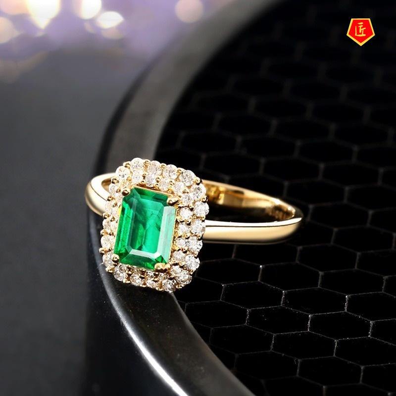 [Ready Stock]Luxury Fashion Green Tourmaline Gold Ring