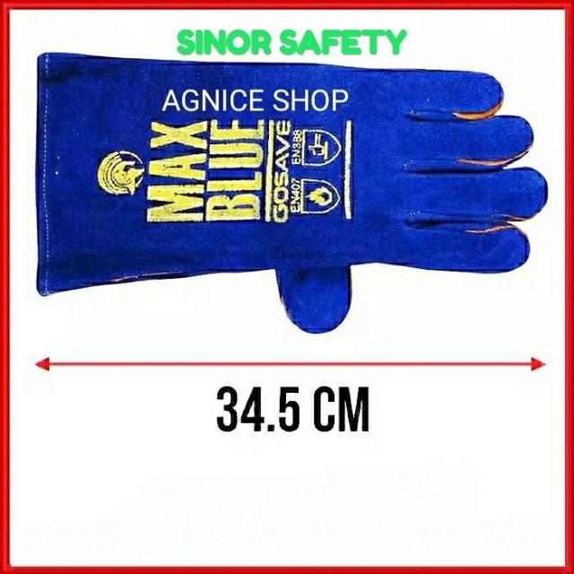 Original GOSAVE Sarung Tangan Kulit Las BIRU 14&quot; MaxBlue Leather Glove