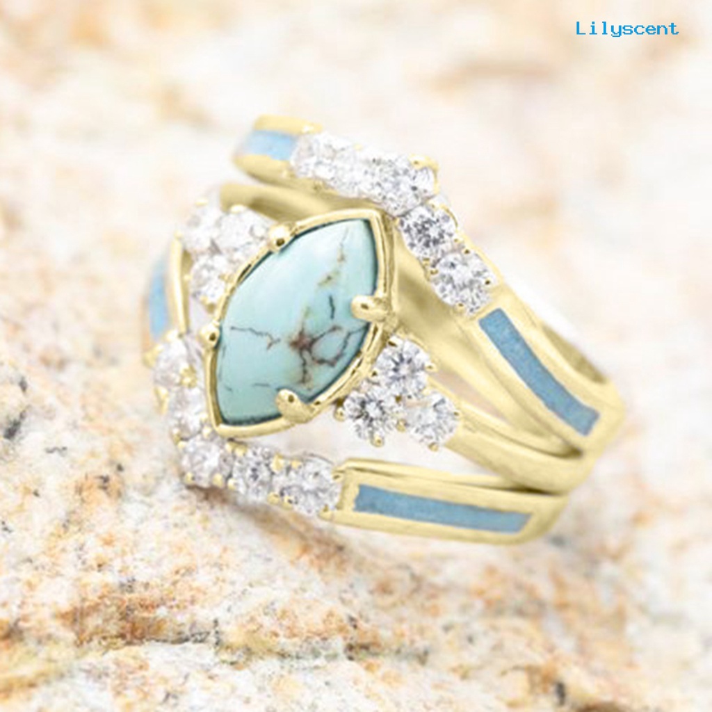 3pcs / Set Cincin Batu Turquoise Imitasi Untuk Wanita