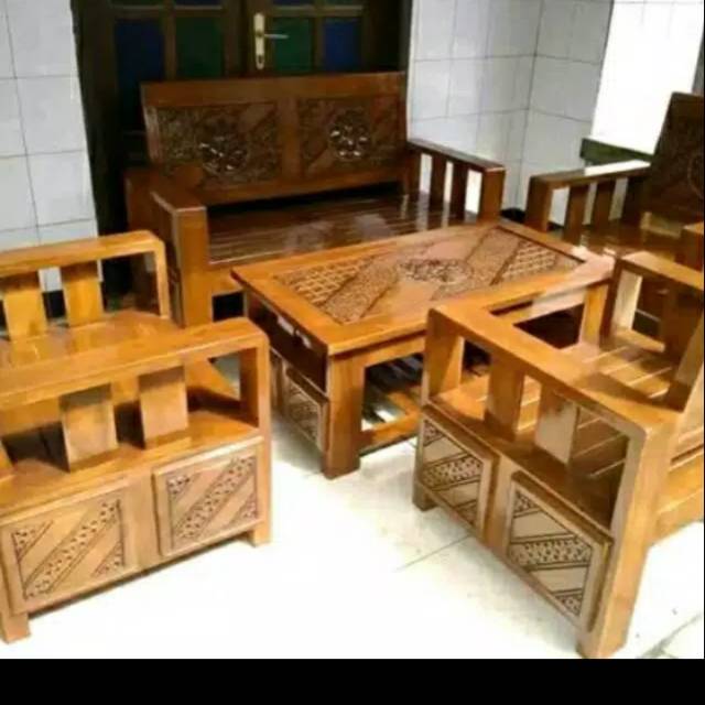 Set meja tamu minimalis jati