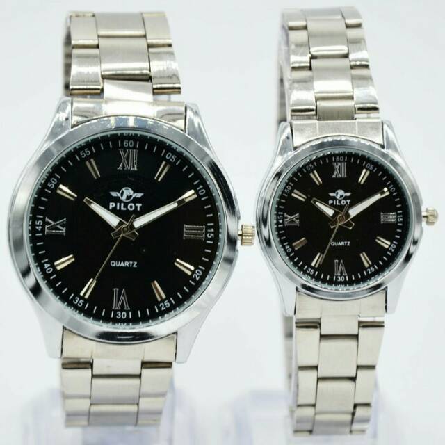 Jam Tangan Couple Pria/Wanita Stainliss Pilot Original 6169 Silver Series