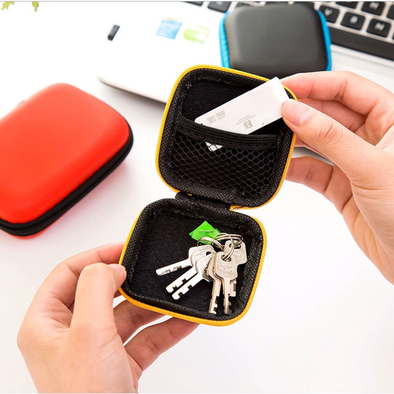 Pouch Earphone Kecil Dompet Headset Cable multifungsi Sarung travel pouch Hedset tempat simpan kabel casan chager koin tas kotak mini