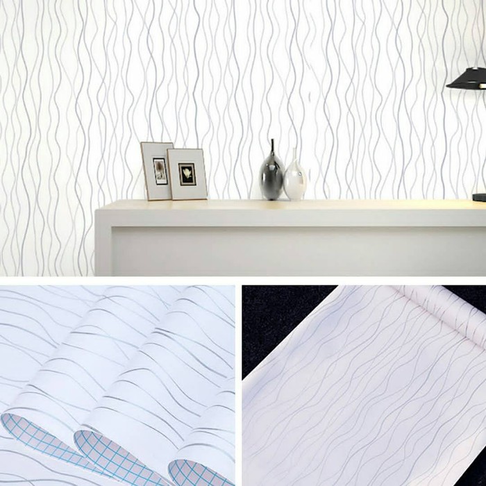 Wallpaper garis gelombang silver / walpaper dinding panjang 8 meter