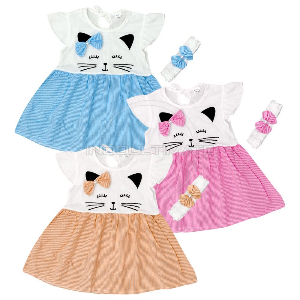 Dress Baju Bayi Perempuan + Bando Kepala BABY STAR Rok Bayi Perempuan Pakaian Bayi Cewek TRS-033