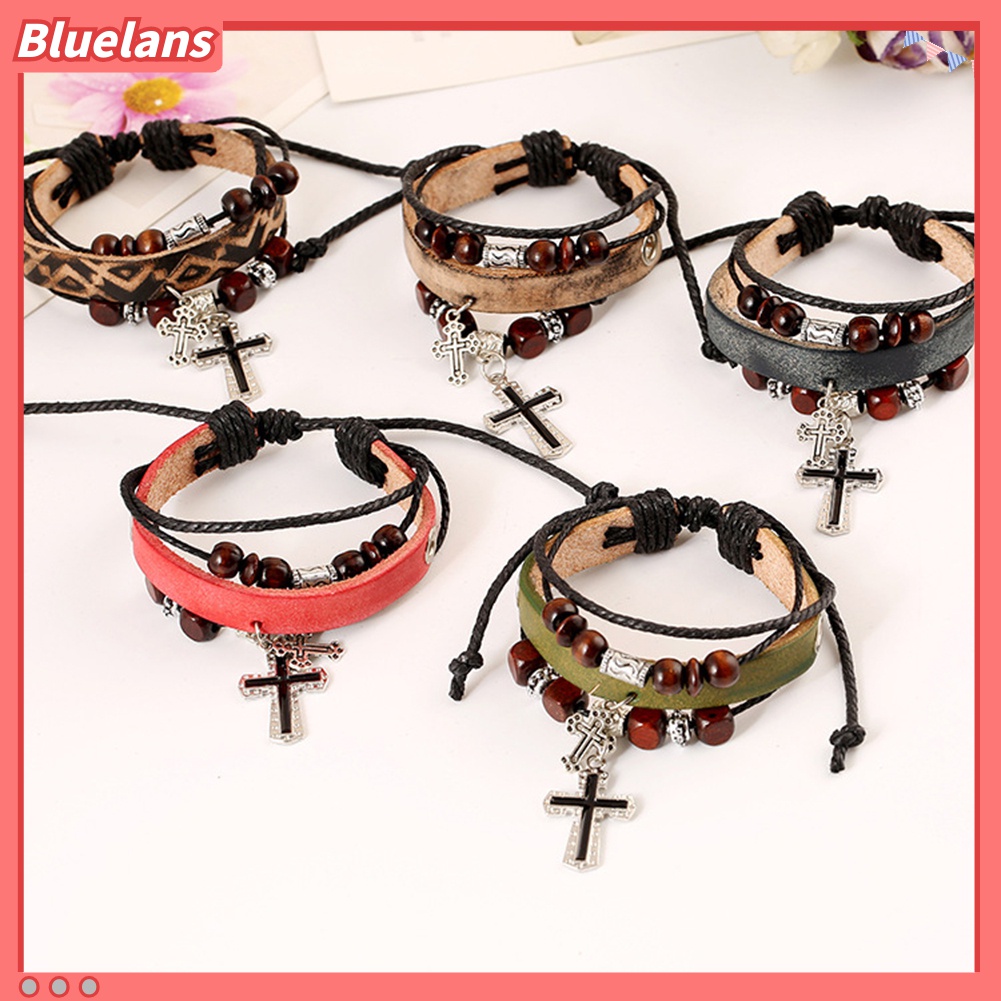 Gelang Multilayer Bahan Kulit Imitasi Gaya Vintage