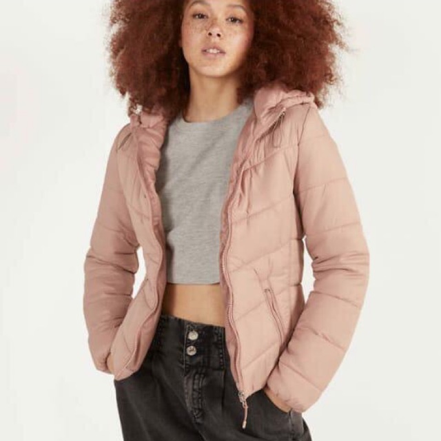 Bershka pink puffer jacket sale