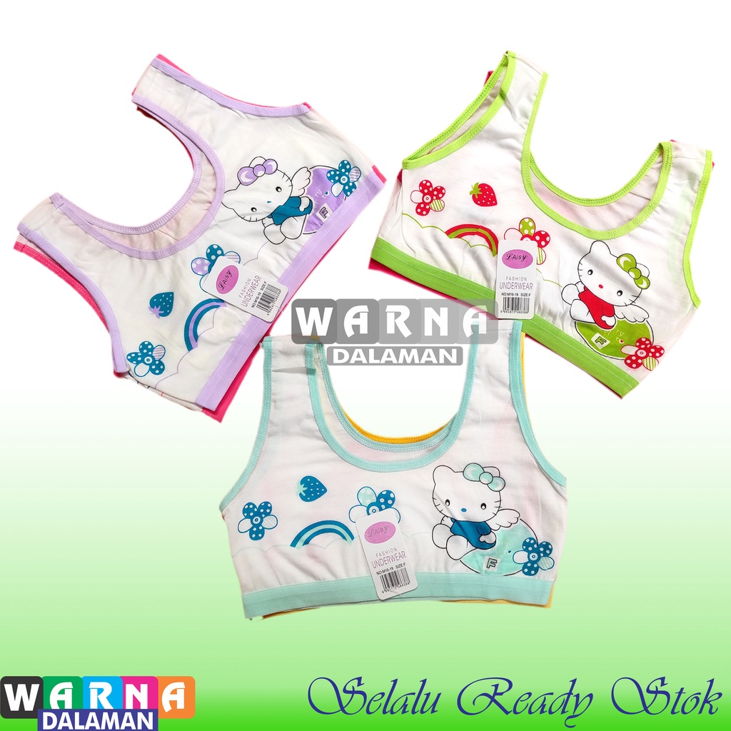 3 Pcs Miniset Katun Putih Motif Gambar Karakter Anak Remaja Perempuan  SD SMP WARNA DALAMAN