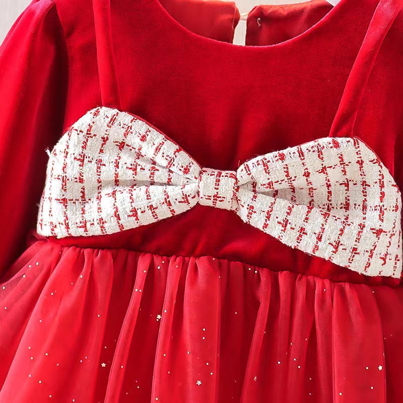 KF CAT  Dress Tutu Anak Perempuan Import/ Model Pita Besar/ Korea Style Fashion Lengan Panjang Untuk  1-4 Tahun-4