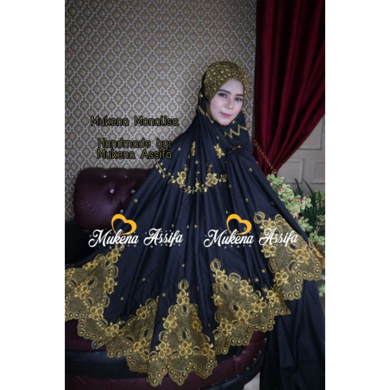 Mukena bordir padang bando monalisa hitam gold 2a