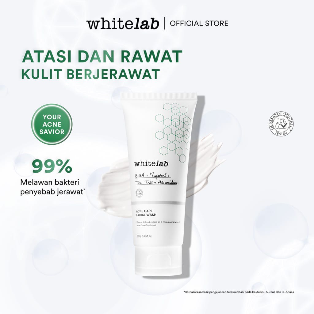 Whitelab Acne Care Facial Wash 100ml - Sabun Cuci Muka Untuk Kulit Jerawat Kontrol Minyak Berlebih Anti Bakter