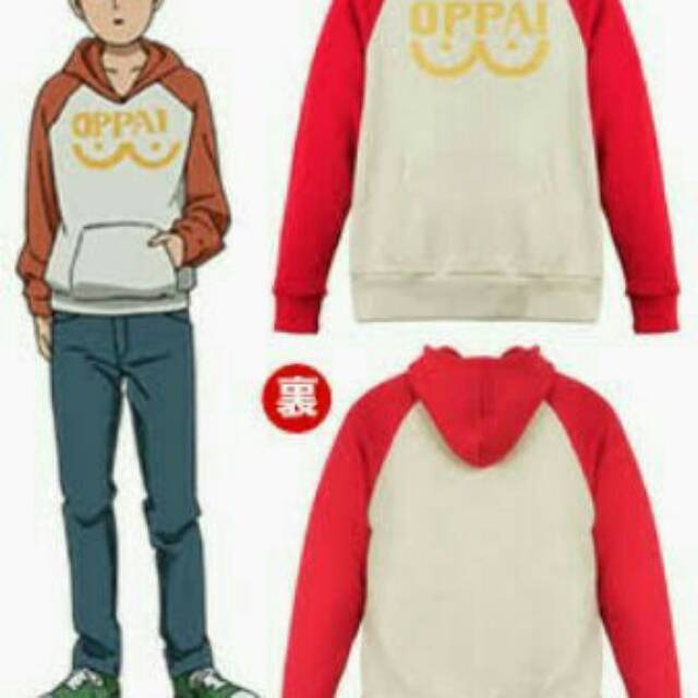 Sweater Anime One Punch Man Saitama Putih Merah