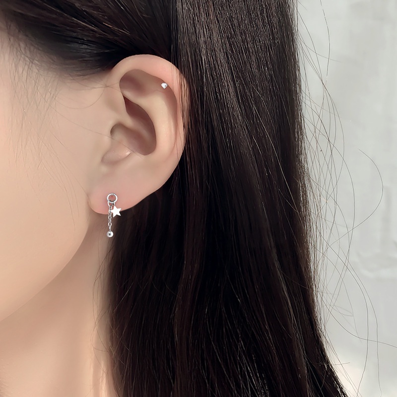 Anting Stud Rantai Menjuntai Bentuk Bintang Warna Silver Untuk Wanita