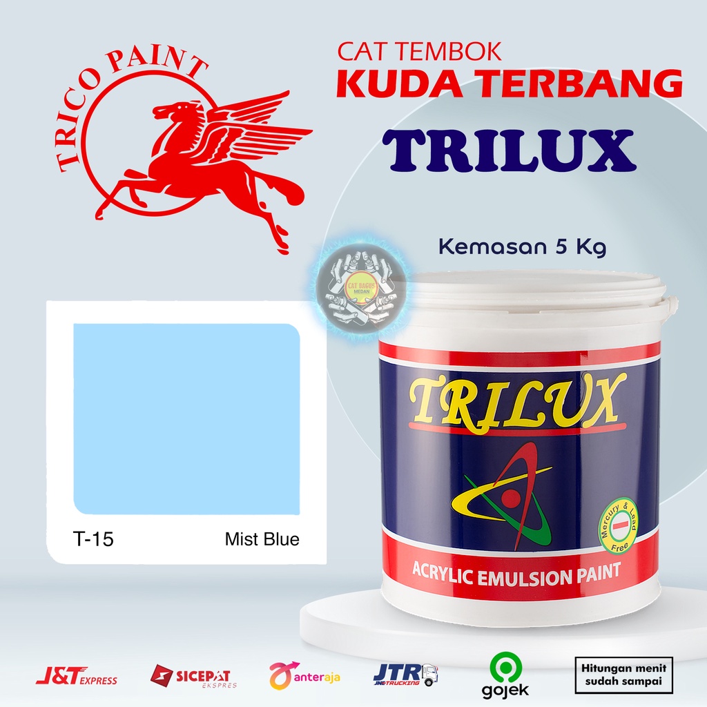 CAT AIR CAT TEMBOK DINDING TRILUX KUDA TERBANG 5 KG WARNA T-15 MIST BLUE T15 BIRU MUDA BIRU LANGIT P