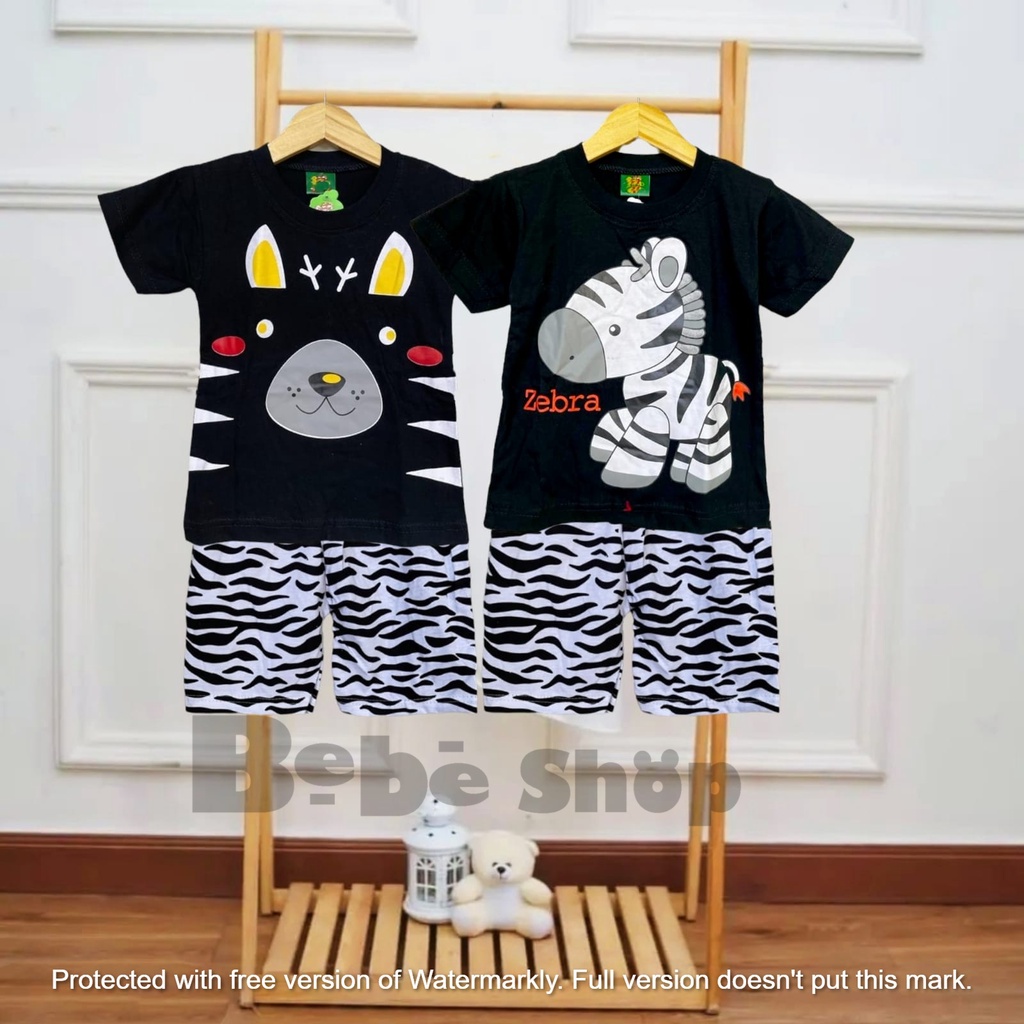 Setelan baju anak karakter zebra bahan katun usia 1 sampai 10 tahun