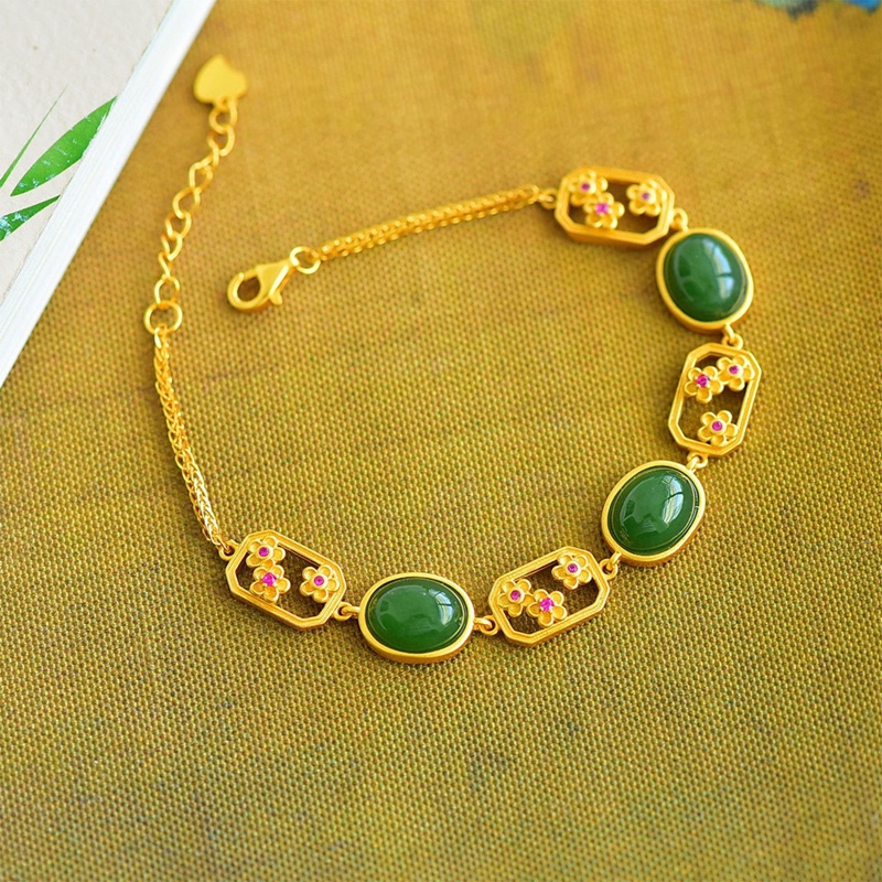 Gelang Giok Hetian Imitasi Model Hollow Gaya China Vintage Untuk Wanita