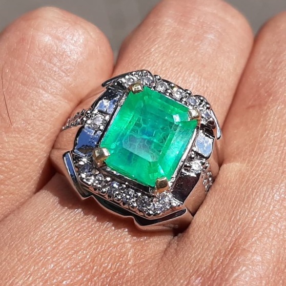 Batu Cincin Pria Zamrud Chatam Octagon Emerald Beryl Top Luster / Zamrud chatam