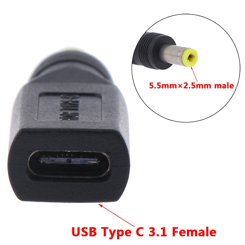 1pc USB 3.1 Tipe C Female to 5.5mm x 2.5mm Male DC Power Charging