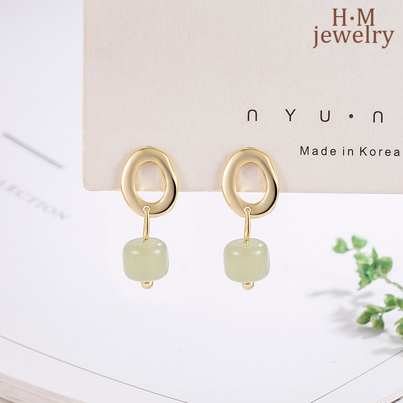 Anting Klip Tanpa Tindik Retro Dengan Batu Giok Hetian Untuk Wanita