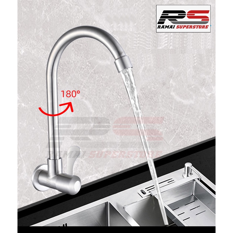 Keran Dapur Kran Angsa Cuci Piring Sink Stainless 304 Tembok