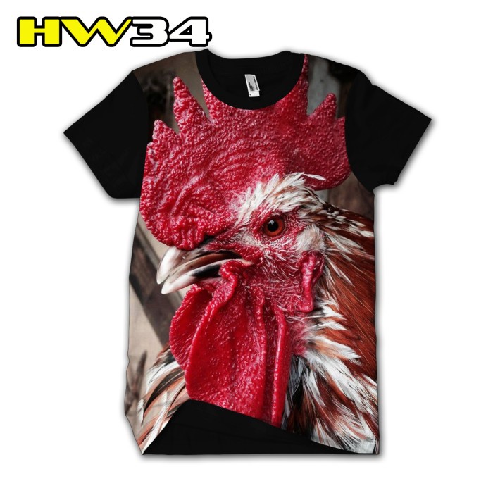 Kaos Ayam Jago Print 3D Baju seri Hewan ternak
