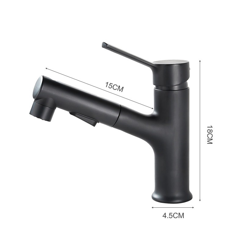 Kran air wastafel panas dingin HITAM tarik 423A-keran fleksibel black matte sink cuci tangan mixer air keatas