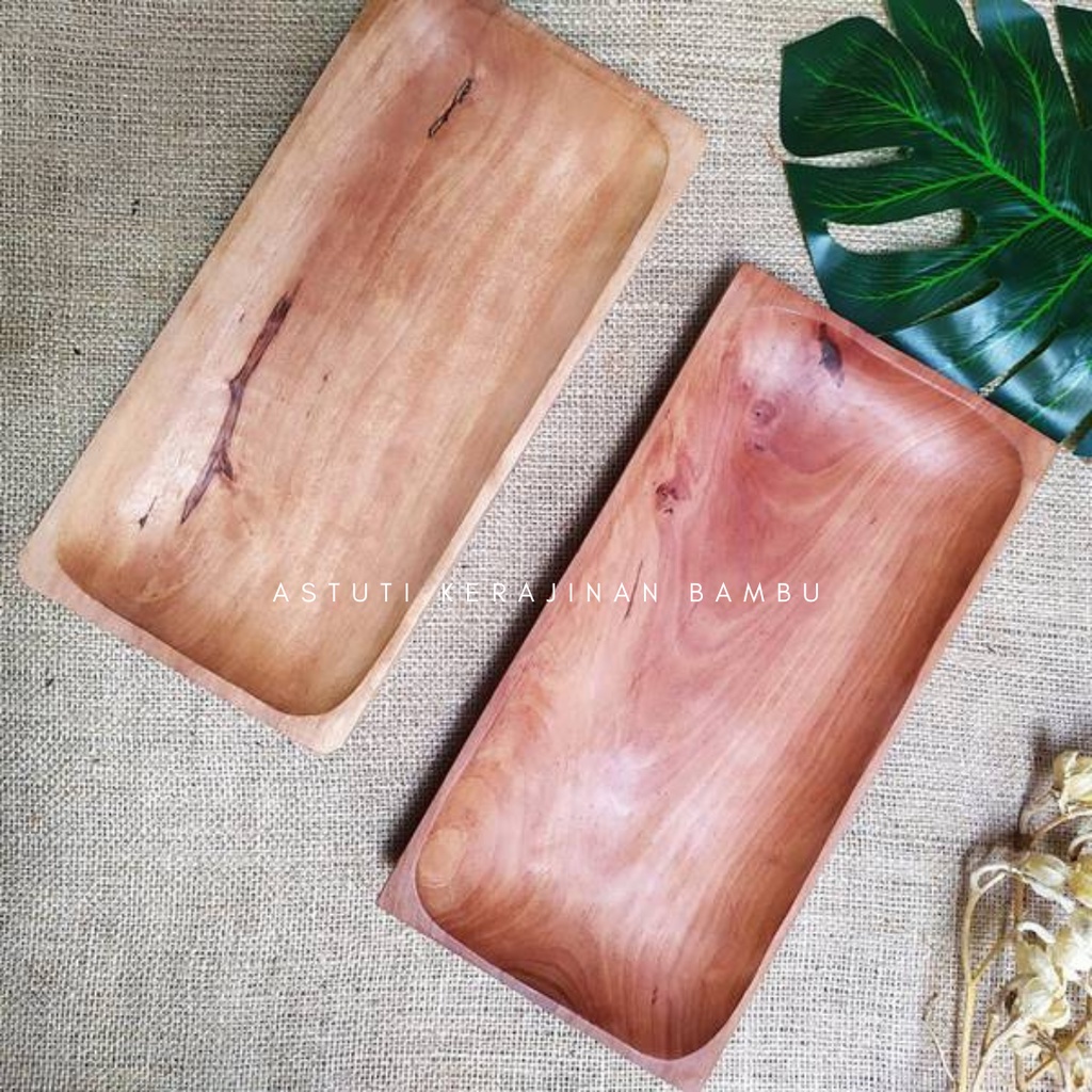Piring Persegi Panjang 30 x 15 cm Kayu Mahoni/Piring Kayu Unik/Piring Makan Kayu/Piring Saji Kayu