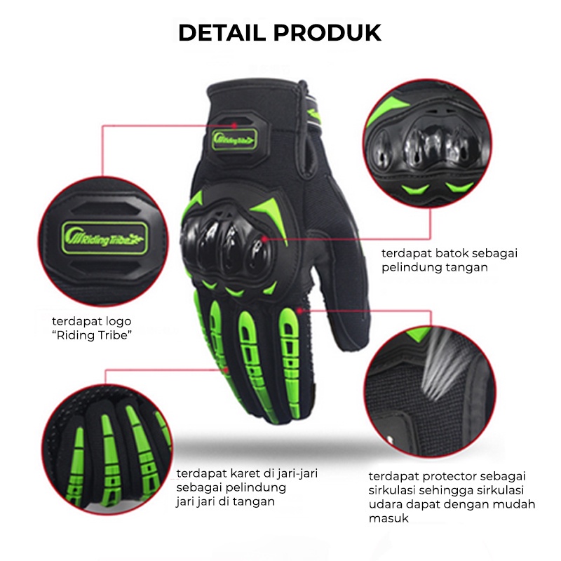 Sarung Tangan Motor Pria Dewasa Riding Tribe Touchscreen Kulit Batok Riding tribe Sporty Gloves kualitas bahan import FM