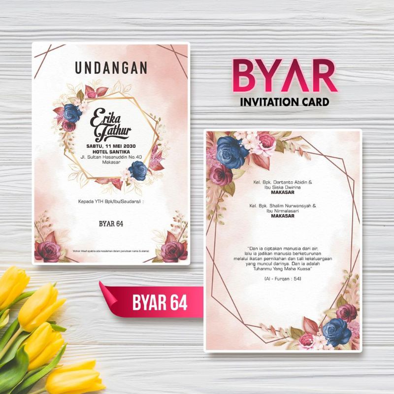 

Undangan Pernikahan Simpel Cantik Elegan dan Murah Byar Seri 64
