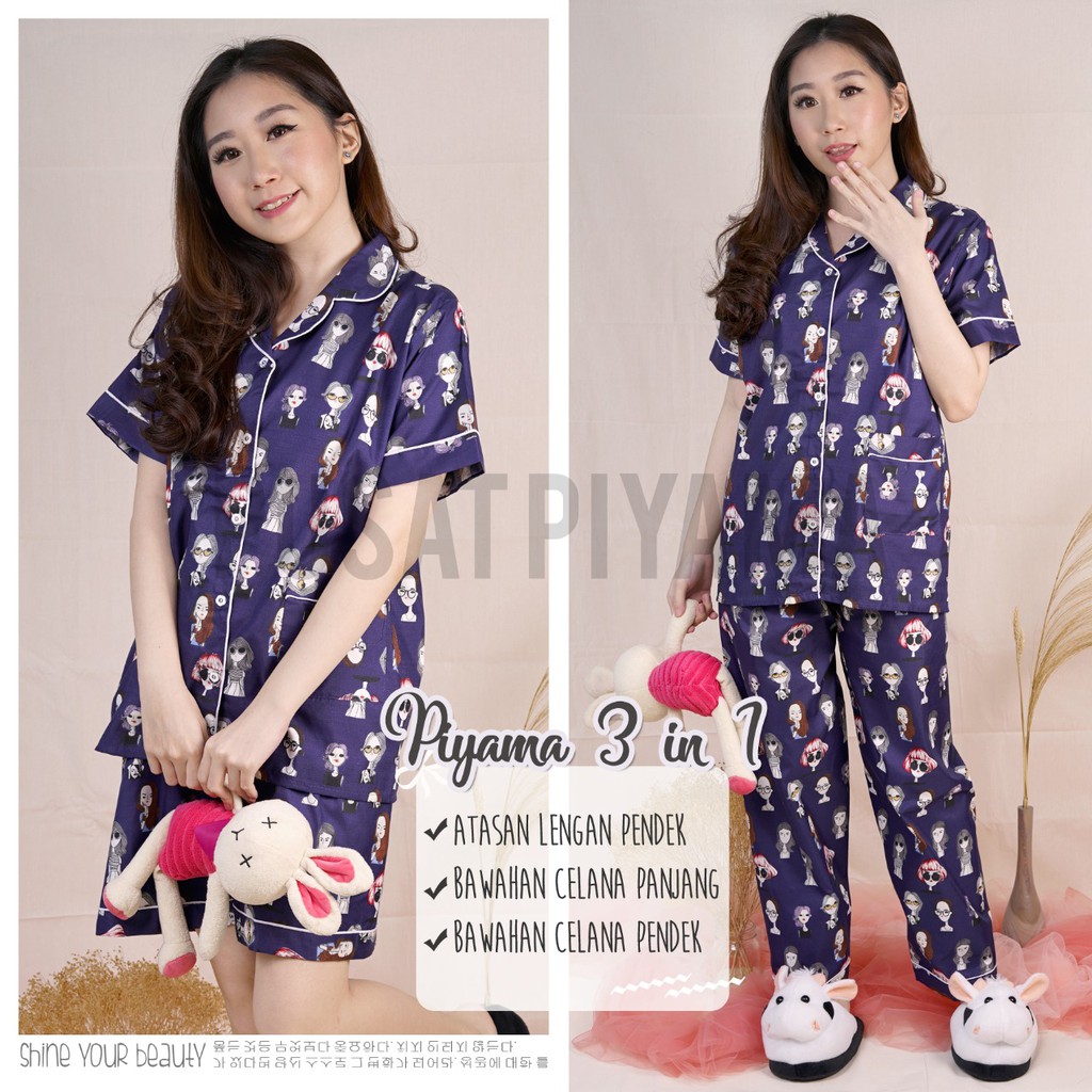 SETELAN BAJU TIDUR KARAKTER 3IN1 / PIYAMA BAJU  TIDUR MOTIF KARAKTER 3IN1 /BAJU TIDUR 3IN1 KARAKTER