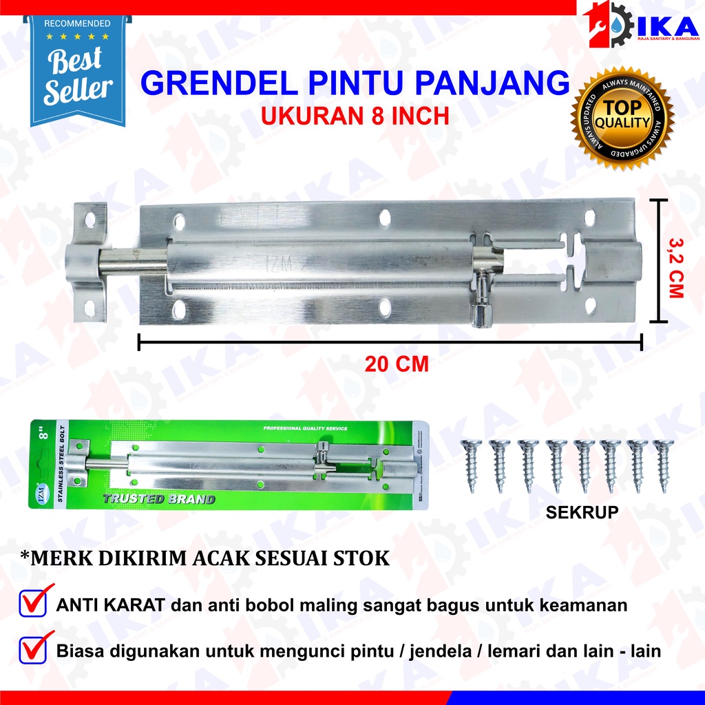 TERMURAH Grendel Stainless Stanlis Tebal Selot Pintu Selot Jendela Kunci Pintu Grende ANTI KARAT 6 - 8 - 10 - 12 inch  Grendel Stainless Steel 6 - 8- 10 -12 Inch Inci Stenlis Stanlis Tebal Selot Pintu Jendela Slot Kunci Kamar Mandi WC Toilet VPR GRENDEL