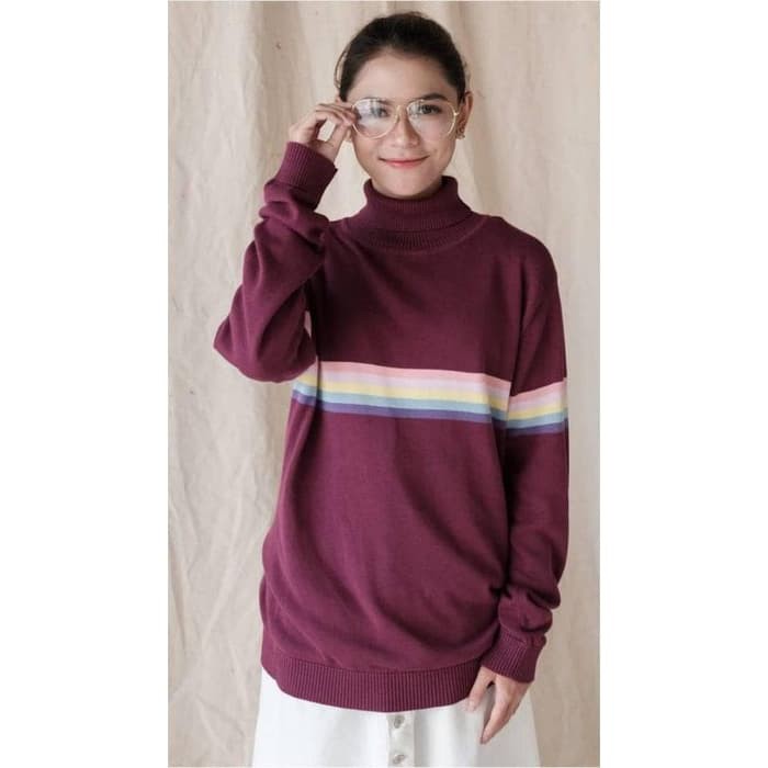 ATASAN RAJUT WANITA KERAH TINGGI /SWEATER RAJUT WANITA TURTLENCK RAINBOW PREMIUM