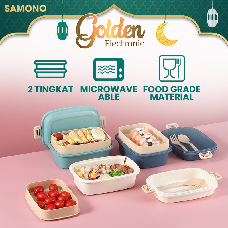 Samono STW-10 Lunch Box 2 Tingkat Kotak Makan Bento Microwaveable Lunch Box Susun STW10